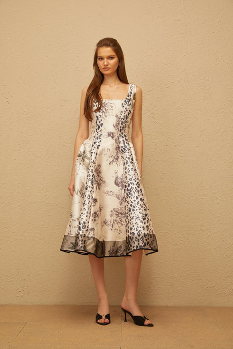 Annalee Midi Dress Neutral Graphic Print