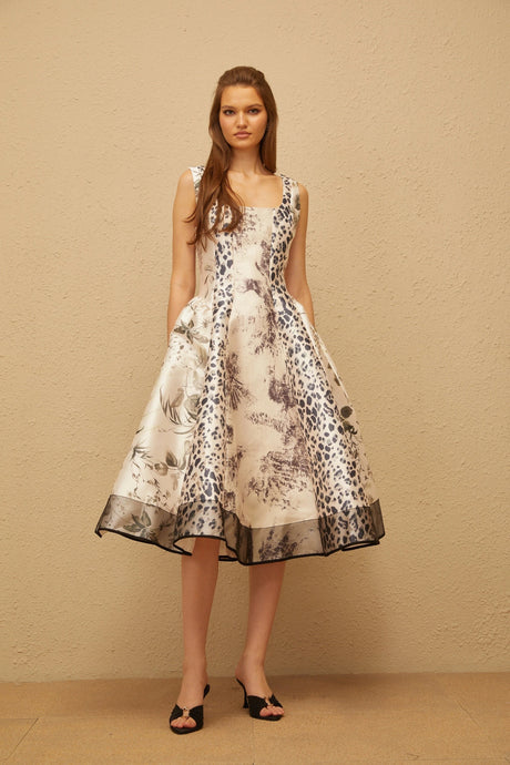 Annalee Midi Dress Neutral Graphic Print