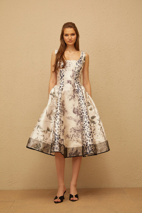 Annalee Midi Dress Neutral Graphic Print