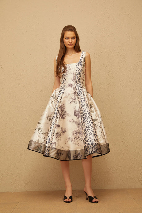 Annalee Midi Dress Neutral Graphic Print