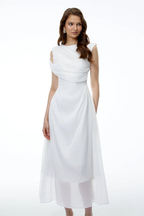 Penelope White Asymmetrical Sleeveless Maxi Dress