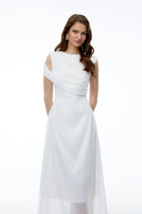 Penelope White Asymmetrical Sleeveless Maxi Dress