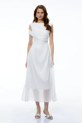 Penelope White Asymmetrical Sleeveless Maxi Dress