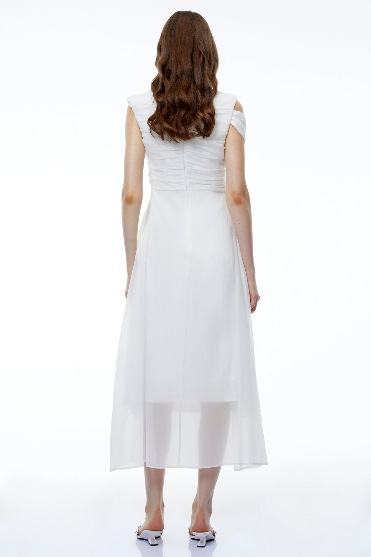 Penelope White Asymmetrical Sleeveless Maxi Dress