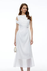 Penelope White Asymmetrical Sleeveless Maxi Dress