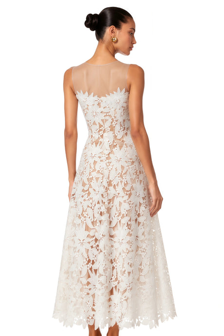 Guendalina Maxi Dress White Off Shoulder with 3D Florals
