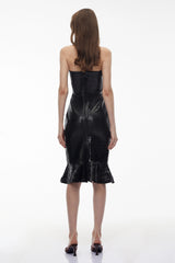Penina Black Off Shoulder Crocembossed Midi Dress