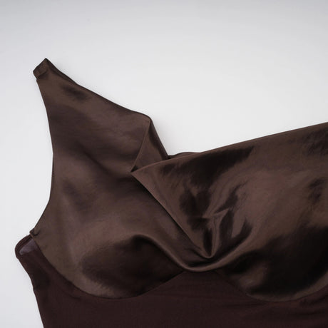 Landry Mini Dress Brown One Shoulder Satin