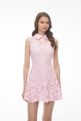 Pernilla Pink Sleeveless Floral Lace Mini Dress