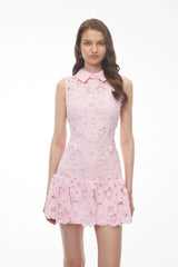 Pernilla Pink Sleeveless Floral Lace Mini Dress