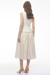 Pernilla White Sleeveless Polka Dot Midi Dress with Panels