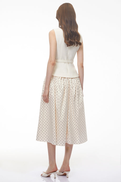 Claudia Midi Dress White Sleeveless Polka Dot with Panels