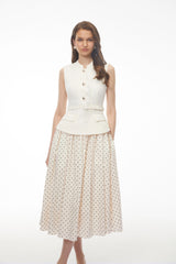 Pernilla White Sleeveless Polka Dot Midi Dress with Panels