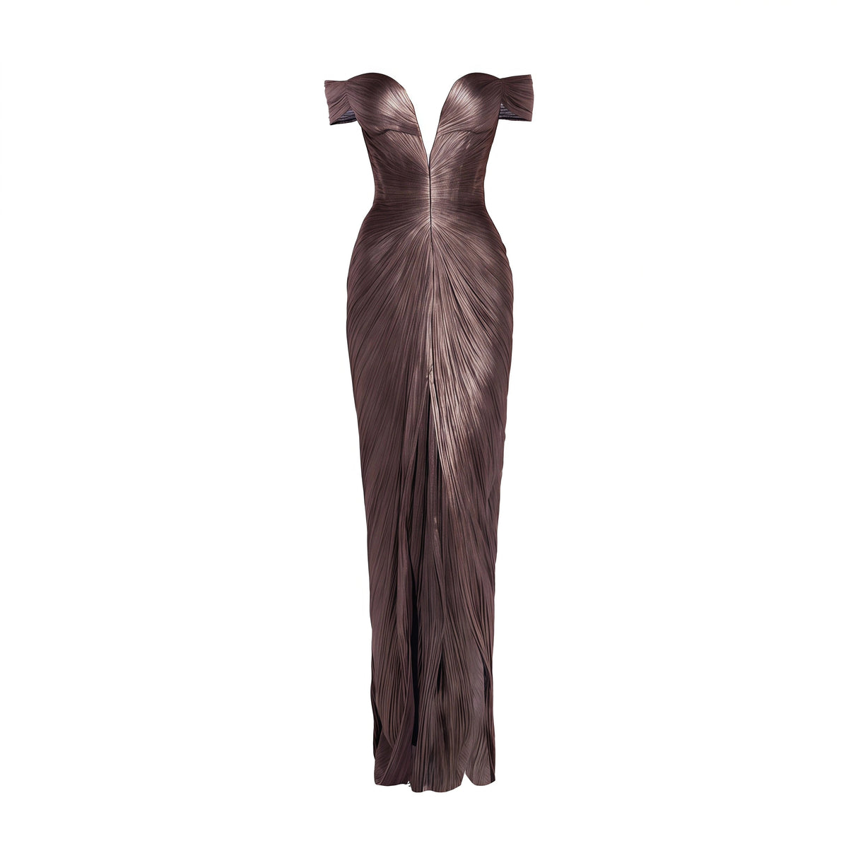 Pérola Bronze Gold Metallic Off Shoulder Maxi Dress