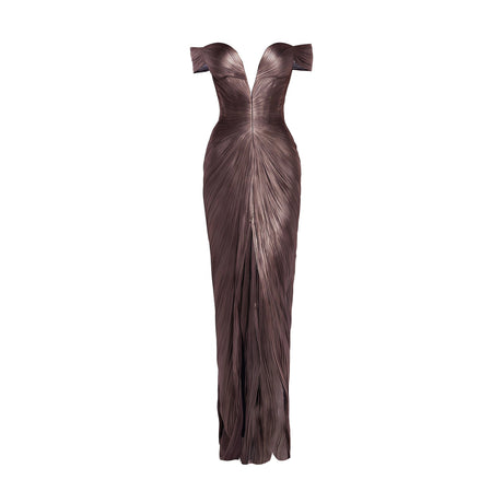 Valentina Maxi Dress Bronze Gold Metallic Off Shoulder