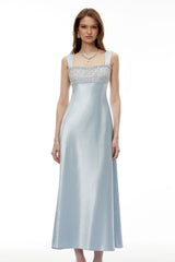 Perrine Cobalt Blue Embellished Satin Midi Dress