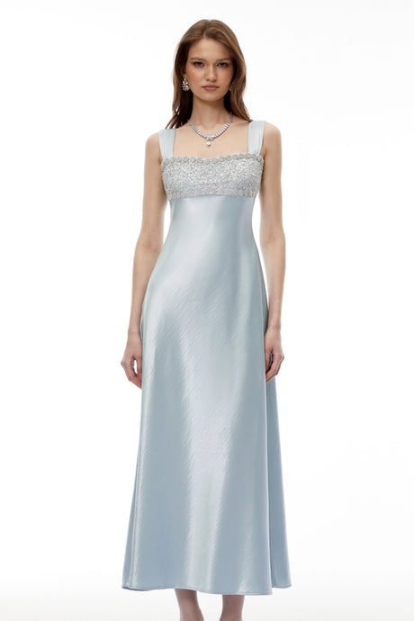 Tiana Midi Dress Cobalt Blue Embellished Satin