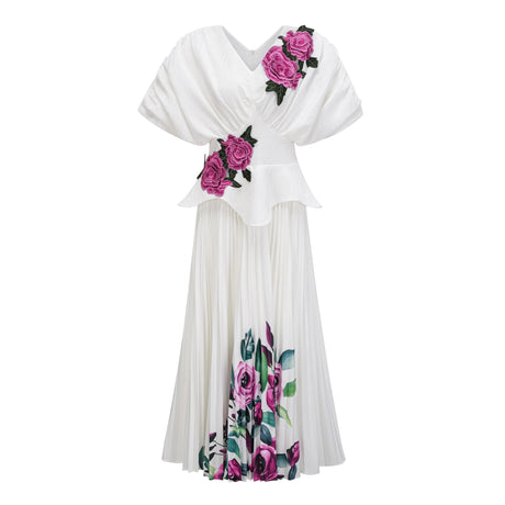 Serena Maxi Dress White Rose Appliqué