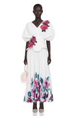 Pétale White Rose Appliqué Maxi Dress