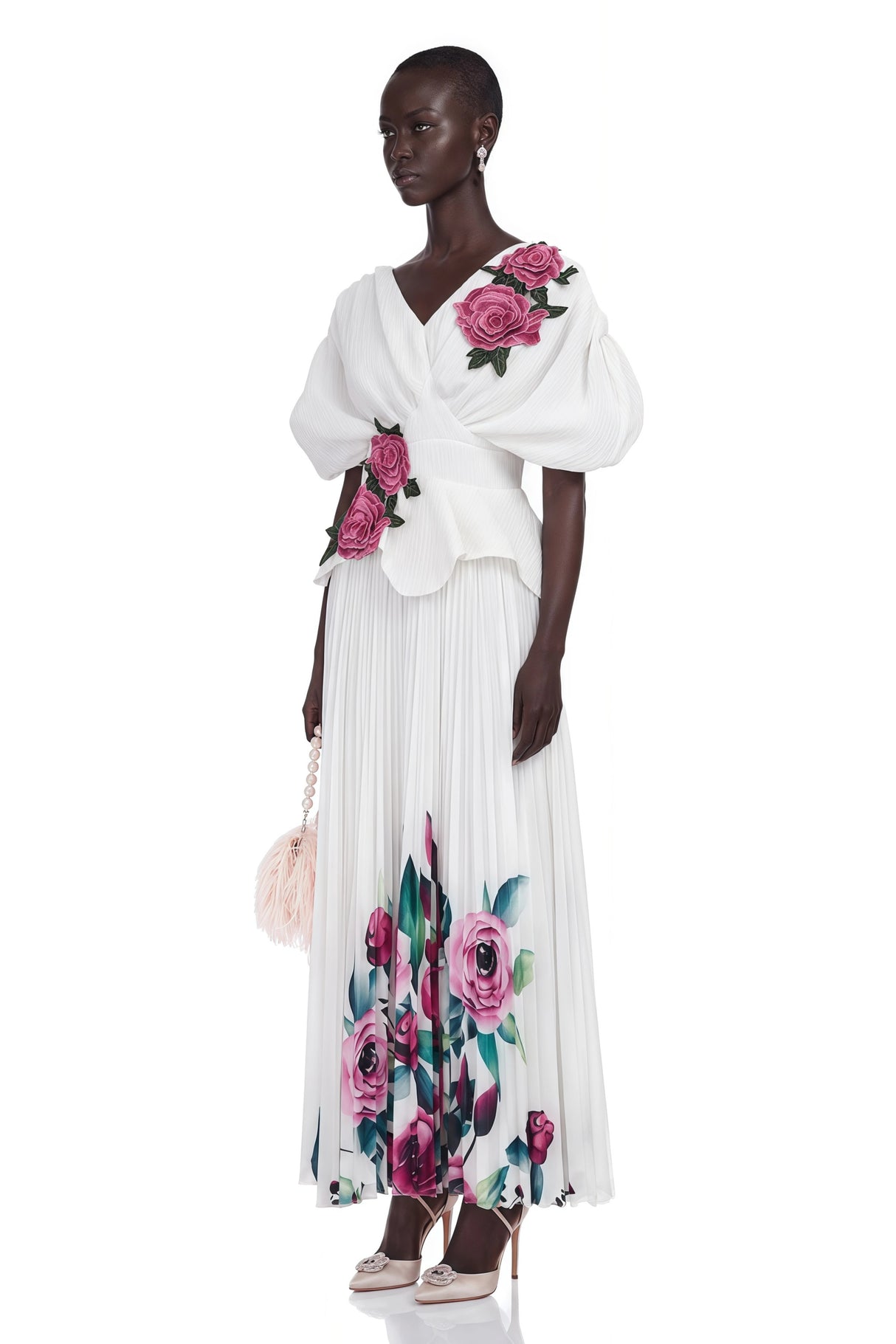 Pétale White Rose Appliqué Maxi Dress