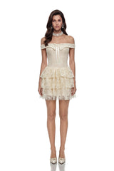 Petra Cream Off Shoulder Lace Mini Dress