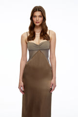 Petra Olive Green SemiSheer Satin Midi Dress