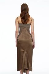 Petra Olive Green SemiSheer Satin Midi Dress
