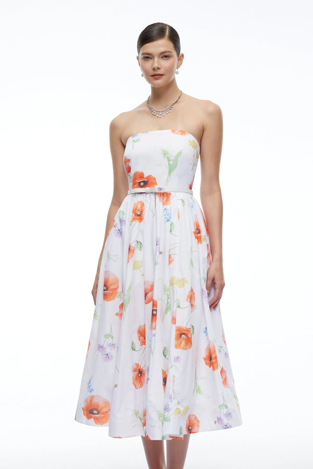 Petronilla White Floral Strapless Midi Dress