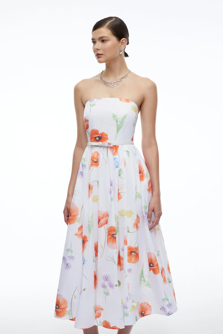 Malina Midi Dress White Floral Strapless