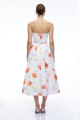 Petronilla White Floral Strapless Midi Dress