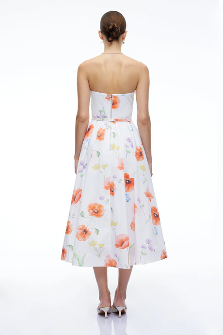 Malina Midi Dress White Floral Strapless