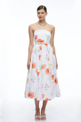 Petronilla White Floral Strapless Midi Dress
