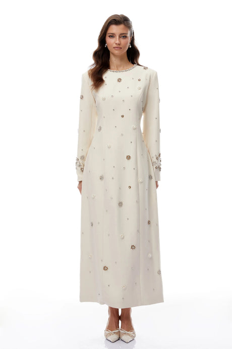 Skye Maxi Dress Cream White Fully Embellished