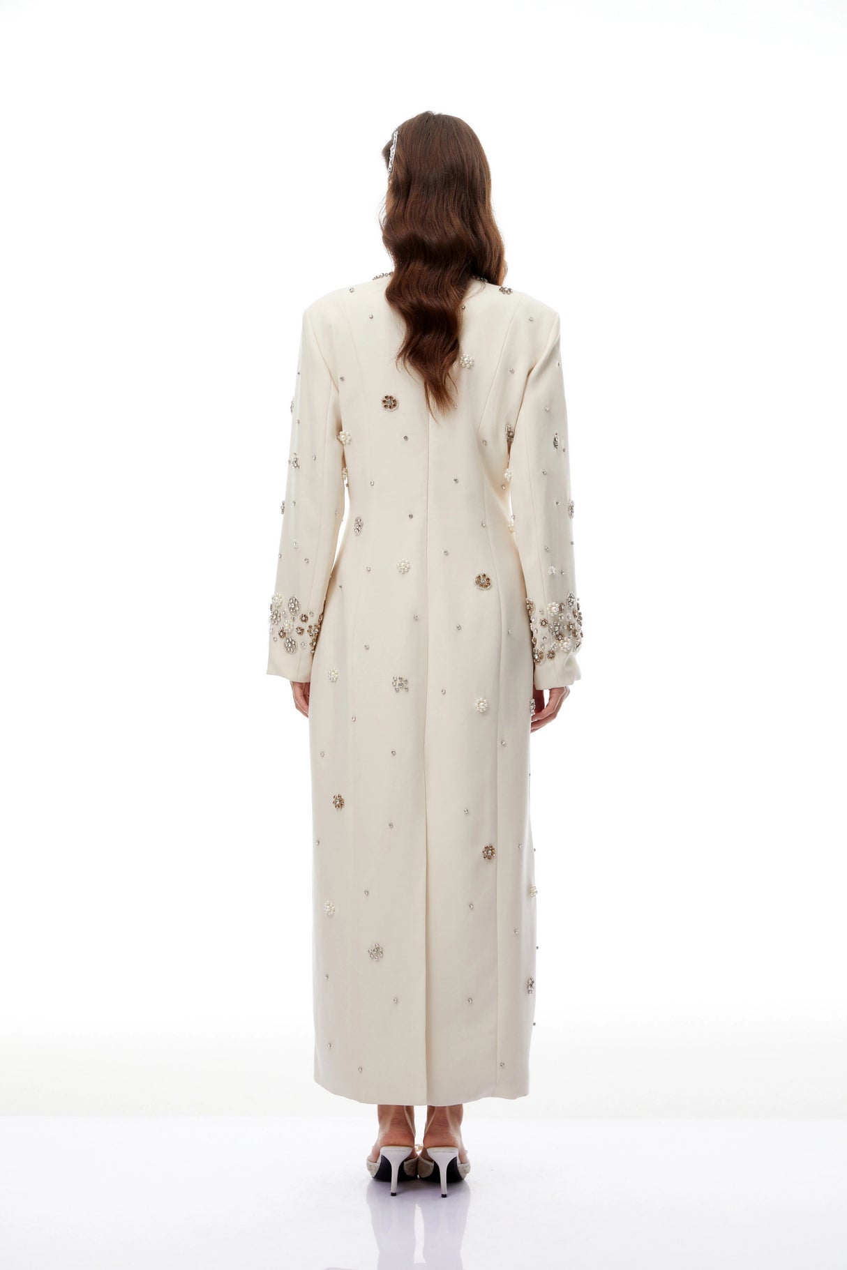 Peyton Cream White Fully Embellished Maxi Dress