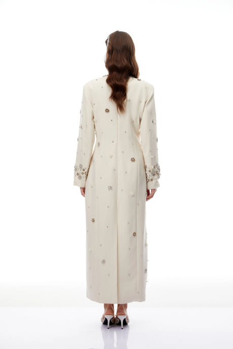 Skye Maxi Dress Cream White Fully Embellished