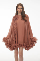 Philippa Terracotta Mini Dress with 3D Florals