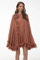 Philippa Terracotta Mini Dress with 3D Florals