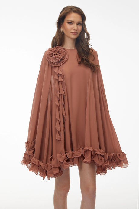 Rita Mini Dress Terracotta with 3D Florals