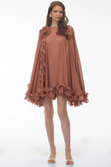 Philippa Terracotta Mini Dress with 3D Florals