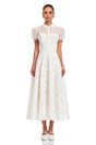 Philippa White Mesh Panel Midi Dress with Lace Applique