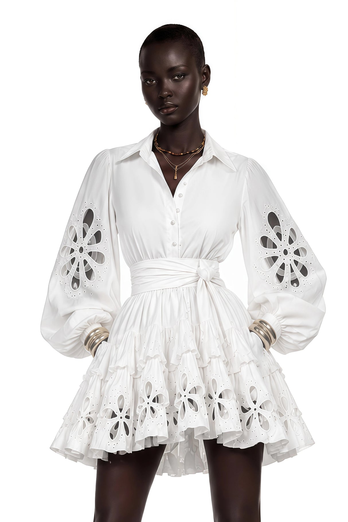 Philomena White CutOut Floral Ruffled Mini Dress