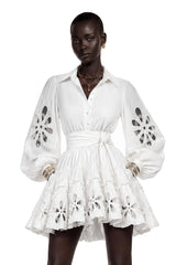 Philomena White CutOut Floral Ruffled Mini Dress