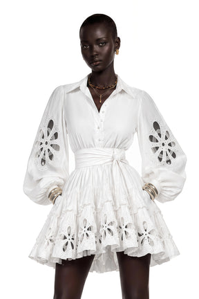 Philomena White CutOut Floral Ruffled Mini Dress