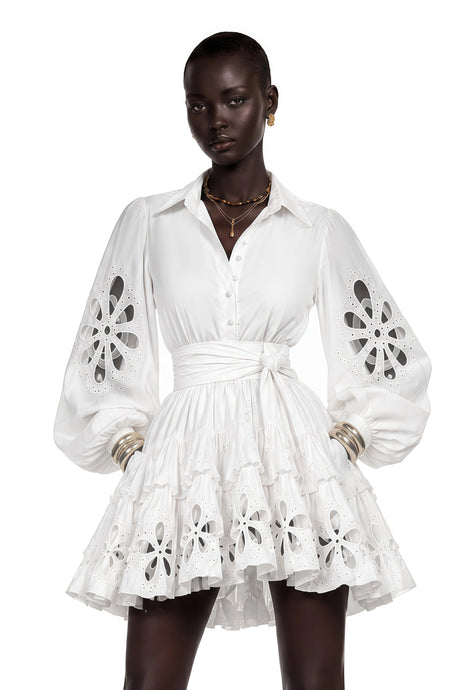 Annalisa Mini Dress White Cut-Out Floral Ruffled