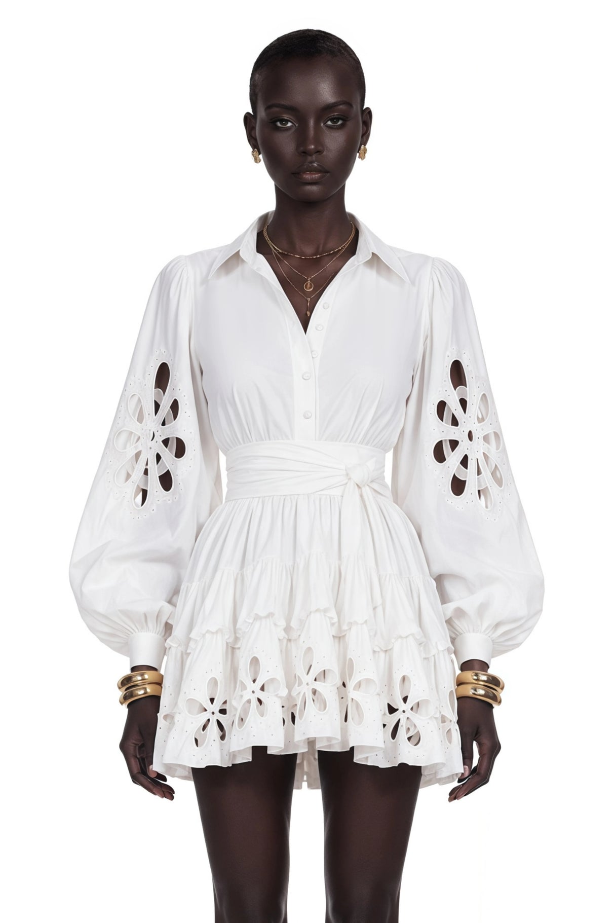 Philomena White CutOut Floral Ruffled Mini Dress