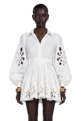Philomena White CutOut Floral Ruffled Mini Dress
