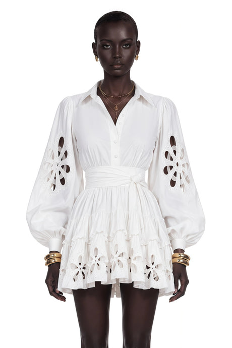 Annalisa Mini Dress White Cut-Out Floral Ruffled