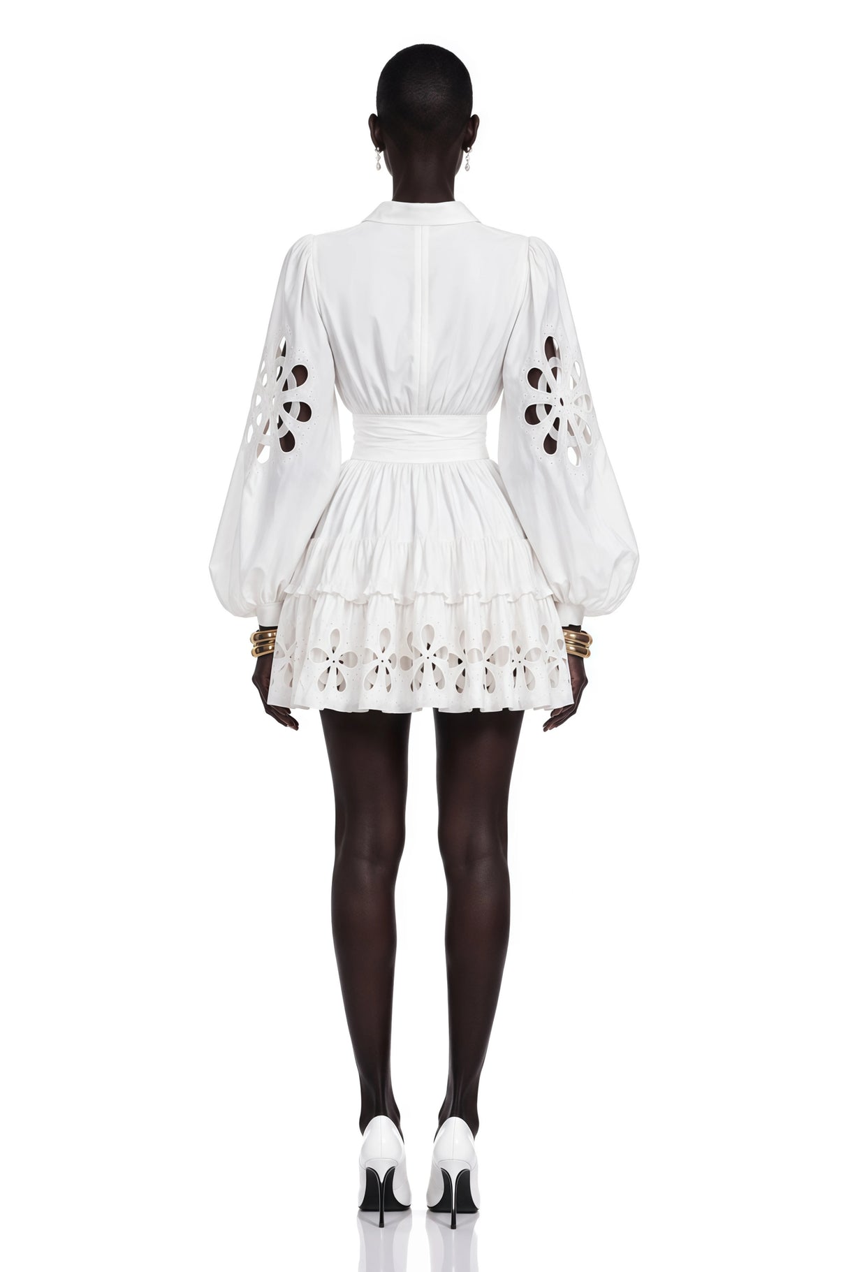 Philomena White CutOut Floral Ruffled Mini Dress