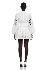 Philomena White CutOut Floral Ruffled Mini Dress
