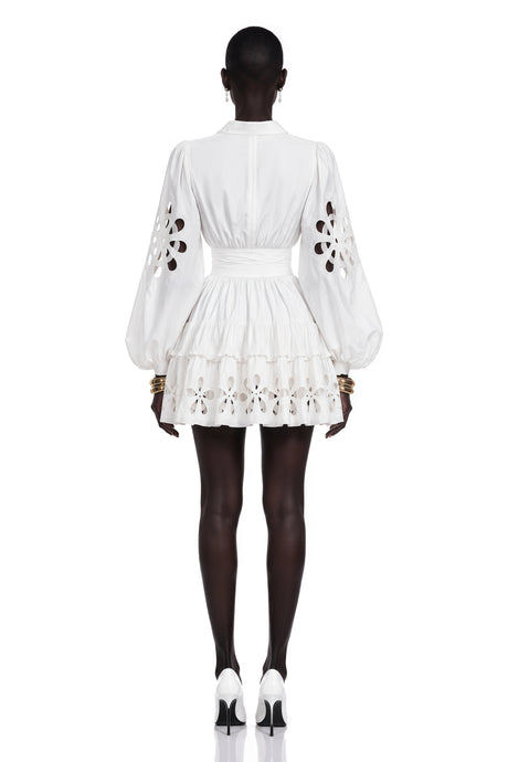 Annalisa Mini Dress White Cut-Out Floral Ruffled